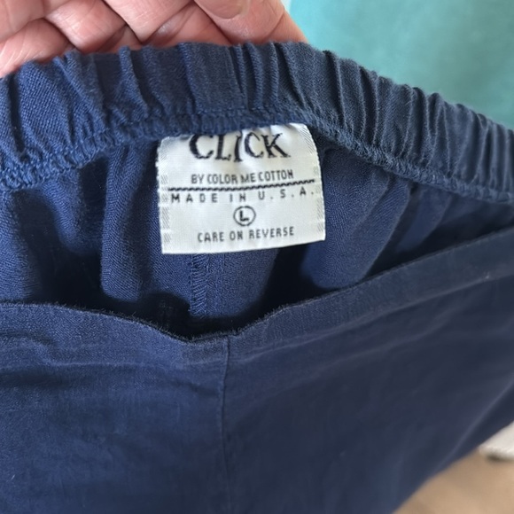 Click by Color Me Cotton 100% Linen Crop Pants Womens L blue pull on Lagenlook - Picture 4 of 9